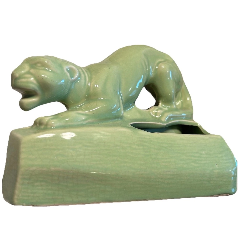 Vintage Green Prowling Panther Ceramic Sculpture Original from 1960’s.